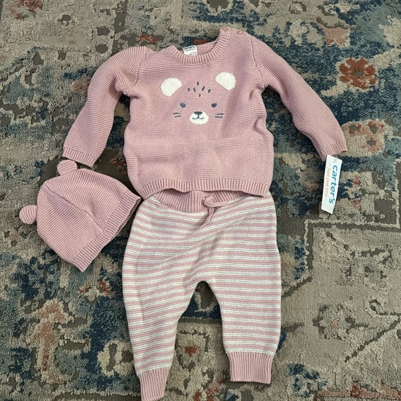 Carter’s 6 months Knit Pink and Gray sweater set 3 - Picture 1 of 3
